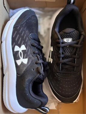 Under Armour Black and White Kids Athletic Sneakers
